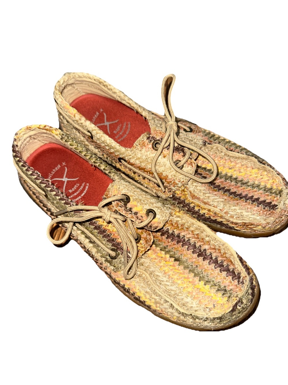 Twisted X Women’s Boat Shoe Driving Moc Size 8.5 Striped Weaved Lace Up Western